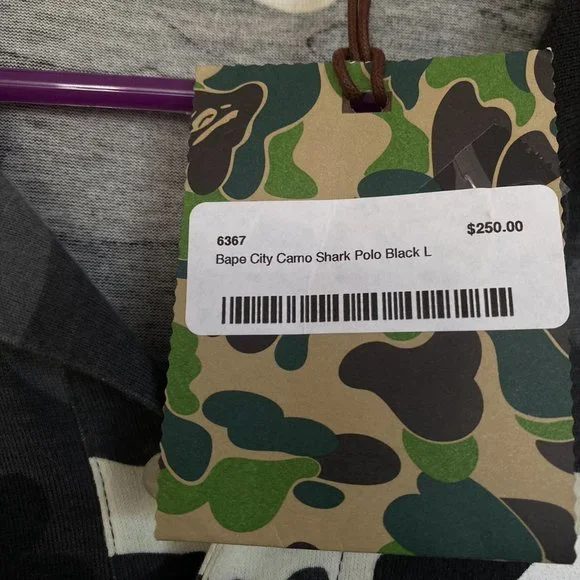 Bape City Camo Shark Polo - Black Camo - Size L - Like New with Tag